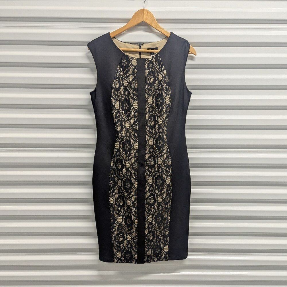 Alexa B size 10 Black and Cream Lacy Bodycon Dress‎